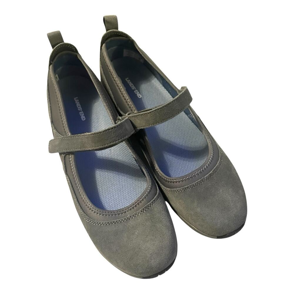 Lands End Women's 10 Mary Jane Blue/Gray Suede Comfort Shoe 501791 Classic Navy